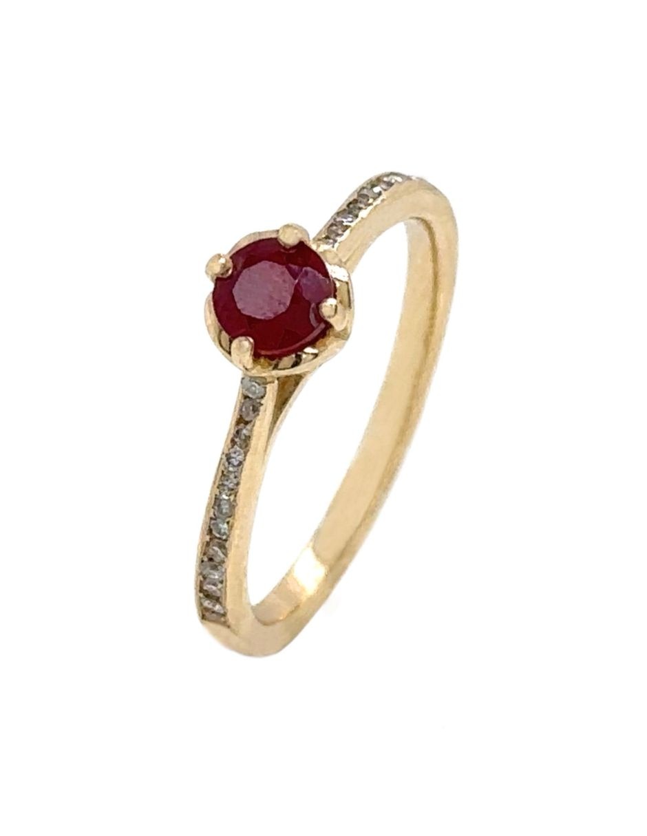 Anillo IDC 14 K de oro amarillo rubí y diamante brillante
